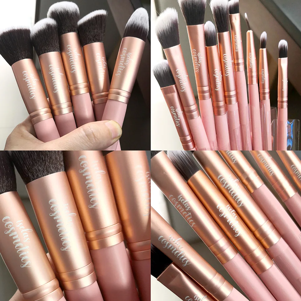 Custom logo juego de brochas de maquillaje 14pcs pink vegan makeup brushes kit