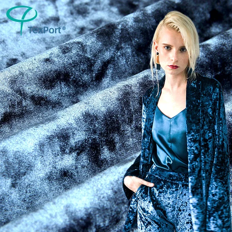 Factory Weft Knit Velour Polyester Spandex 4 Way Stretch Ice Crushed Velvet Fabric For Clothing Sofa Chairs Garment 270GSM