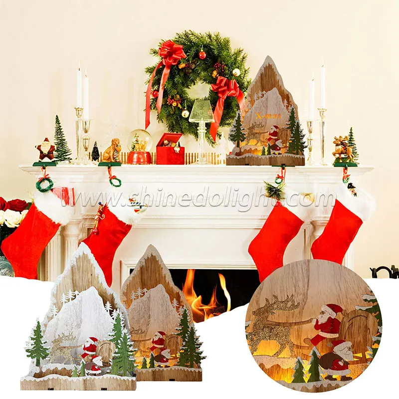 Christmas Tabletop Decoration Wooden Reindeer Santa Sleigh LED Light For Indoor Christmas Home Decor Holiday Light