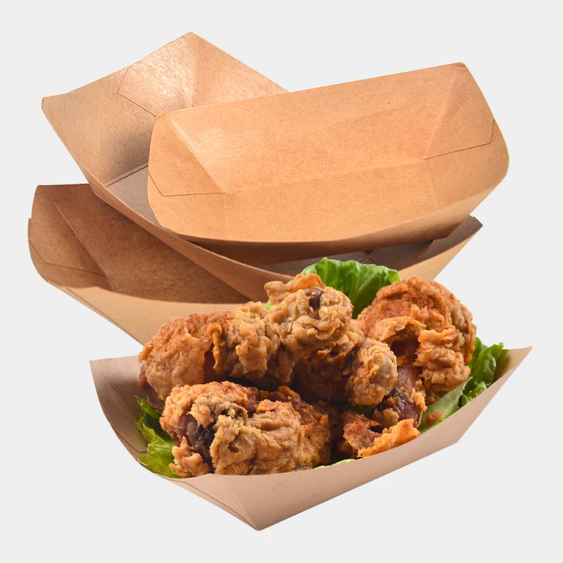 Kraft Food Food Box Paper Tray Trayclamshell Kraft Packaging Take Away Fried Chicken Chips Boat Tray Paper