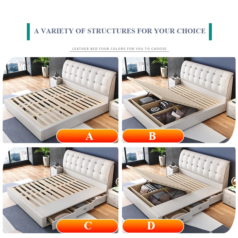 Good quality double with led light with four drawers storage leather bed