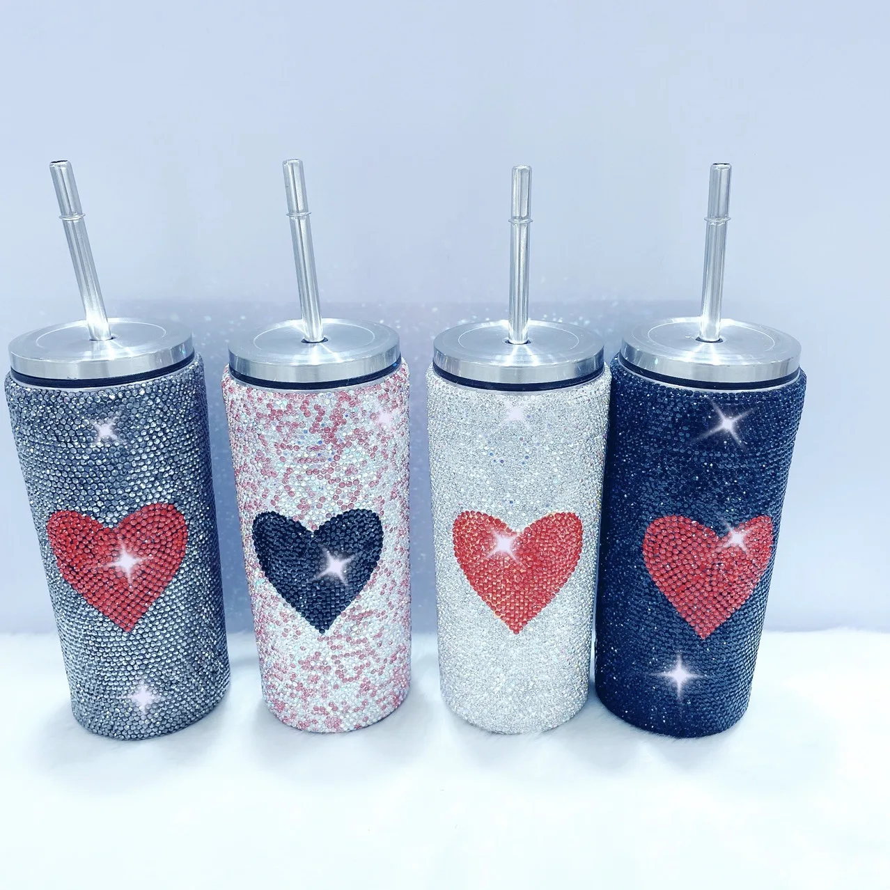 Luxury Fashionable Custom Drink Bottle New Bling Bling Rhinestone Drink Glass Stainless Steel Water Bottle With Straw