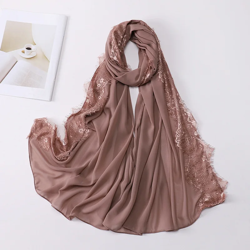 Hot selling new style malaysia style fancy lace chiffon hijab