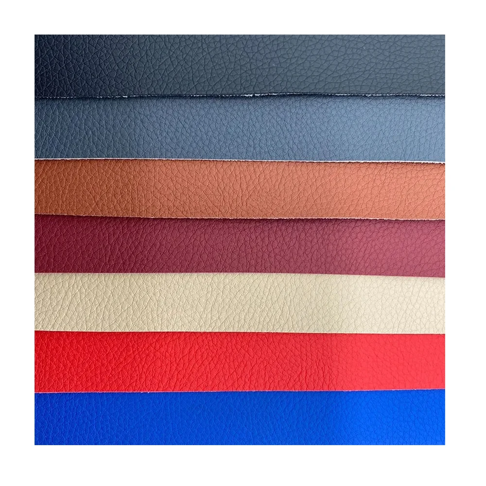 Factory Outlet Two Tone Color Embossed PVC Synthetic Leather for Sofa and Polyester Leather Towelling Fabric Backing