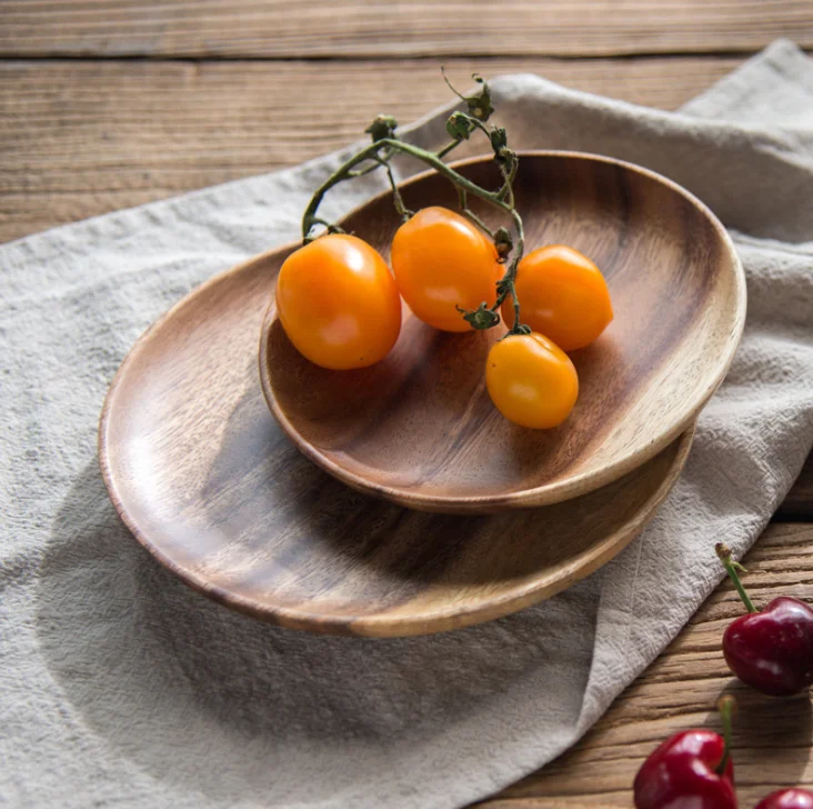 Круглый деревянный поднос для торта из акации, поднос для завтрака, гамбургеров, суши, фруктов, блюдо для ужина, тарелка для ресторанов, сервировка еды