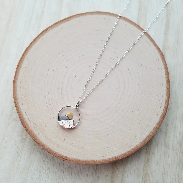 925 Sterling Silver Oxidized Vintage Mountain Pendant Mountaineering Travel Necklace Western Style Jewelry