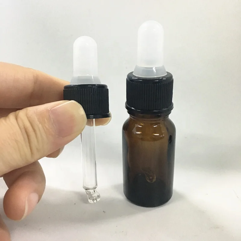 10ml brown euro glass bottle with children resistant cap with reducer for oil cosmetic packaging,amber glass spray bottle