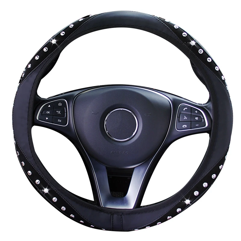 37-38cm Universal Car Steering Wheel Cover Rhinestones Crystal Diamond Decor Steering Wheel Case Protector Car Interior Styling