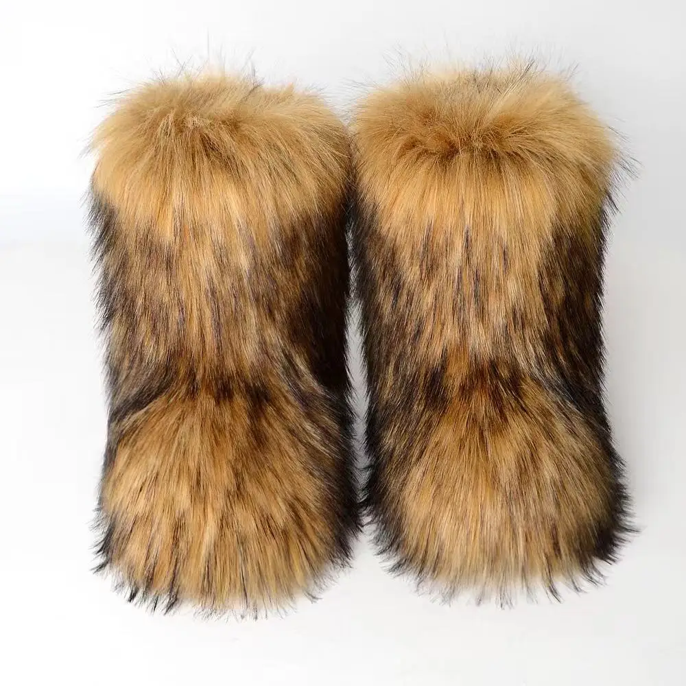 Wholesale hot selling ladies raccoon faux fur boots factory  high-end snow boots plush fur boots