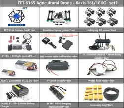 EFT E616S 6-axis 16KG 16L agricultural spraying drone frame K++ V2 flight control with radar T12 remote camera TATTU battery  x8