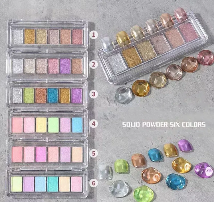 Personalized 6 Colors/box Solid Holographic Laser Aurora Nail Powder Magic Mirror Powder Nail Art Decoration