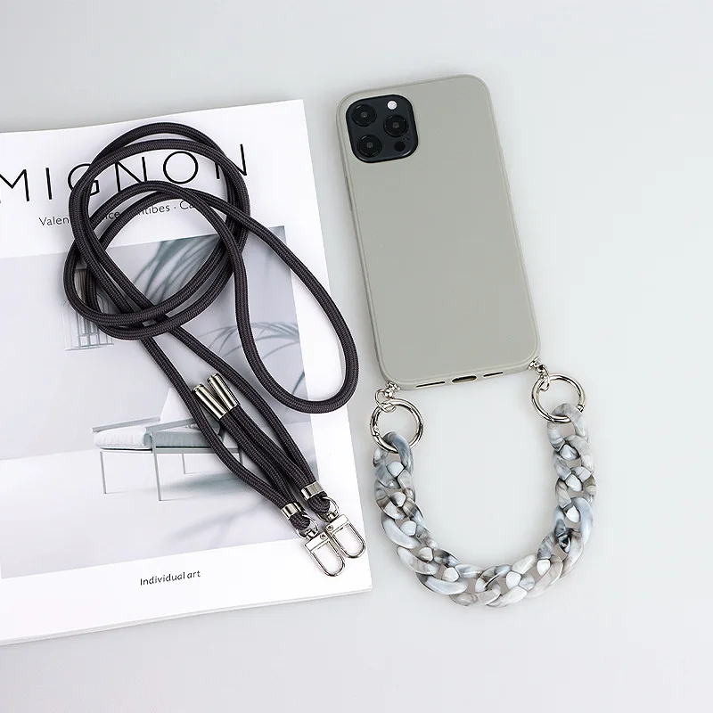 For iPhone 12 Pro Case Girly Marble Detachable Necklace Case For iPhone 13 14 Pro Max Mobile Phone Case With Rope And Chain