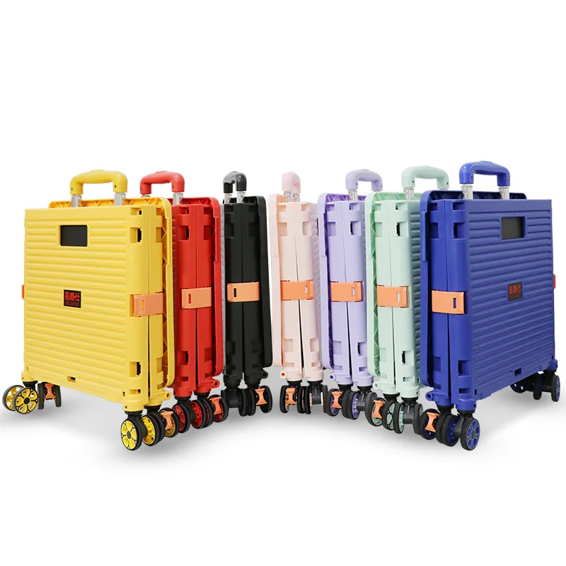 BAOYU Grocery Shopping Cart Push Hand Trolley Foldable Mini Shopping Trolley Basket