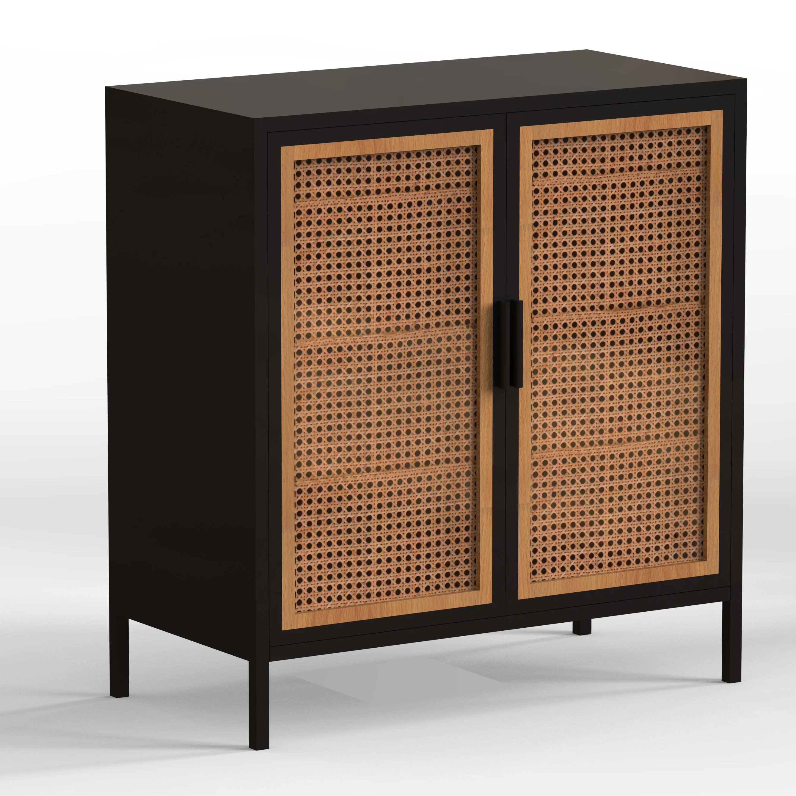 classic living room wooden furniture black console table with 2 rattan drawers