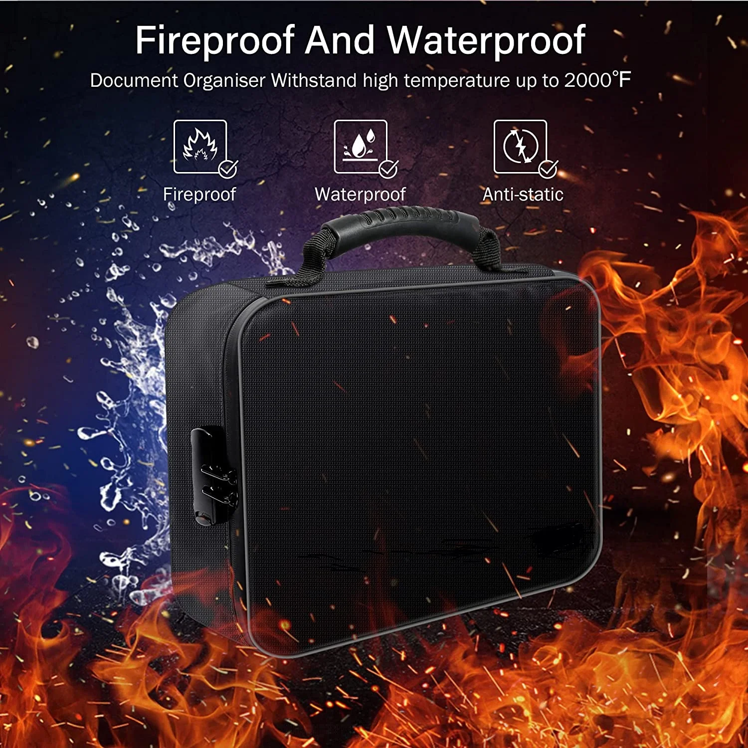 Large Office & Home Storage Box with Safety Zipper Closure Waterproof and Fireproof Nylon File Bag with Lock Case Type