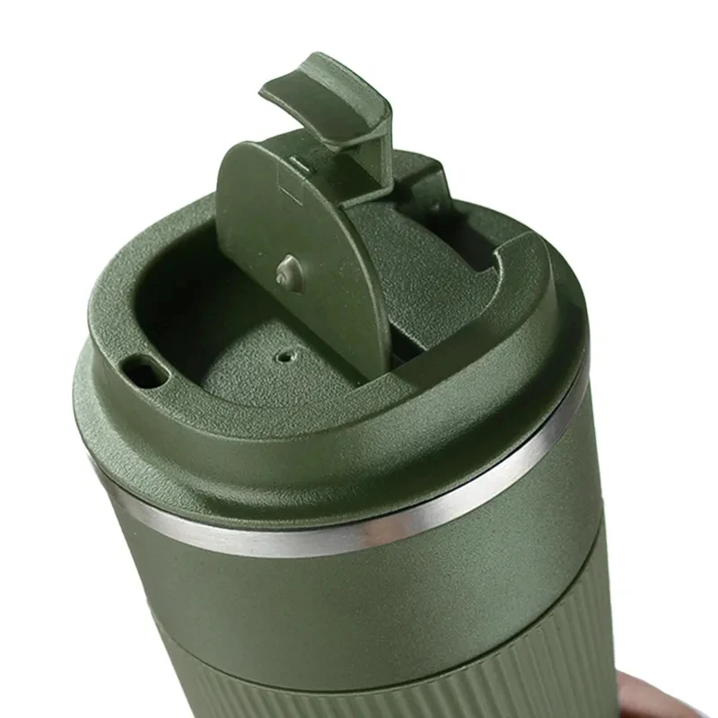 New Arrival Rubber Handle Double Layer Stainless Steel Portable Insulated Thermos Custom Printed Coffee Mugs With Plastic Lid