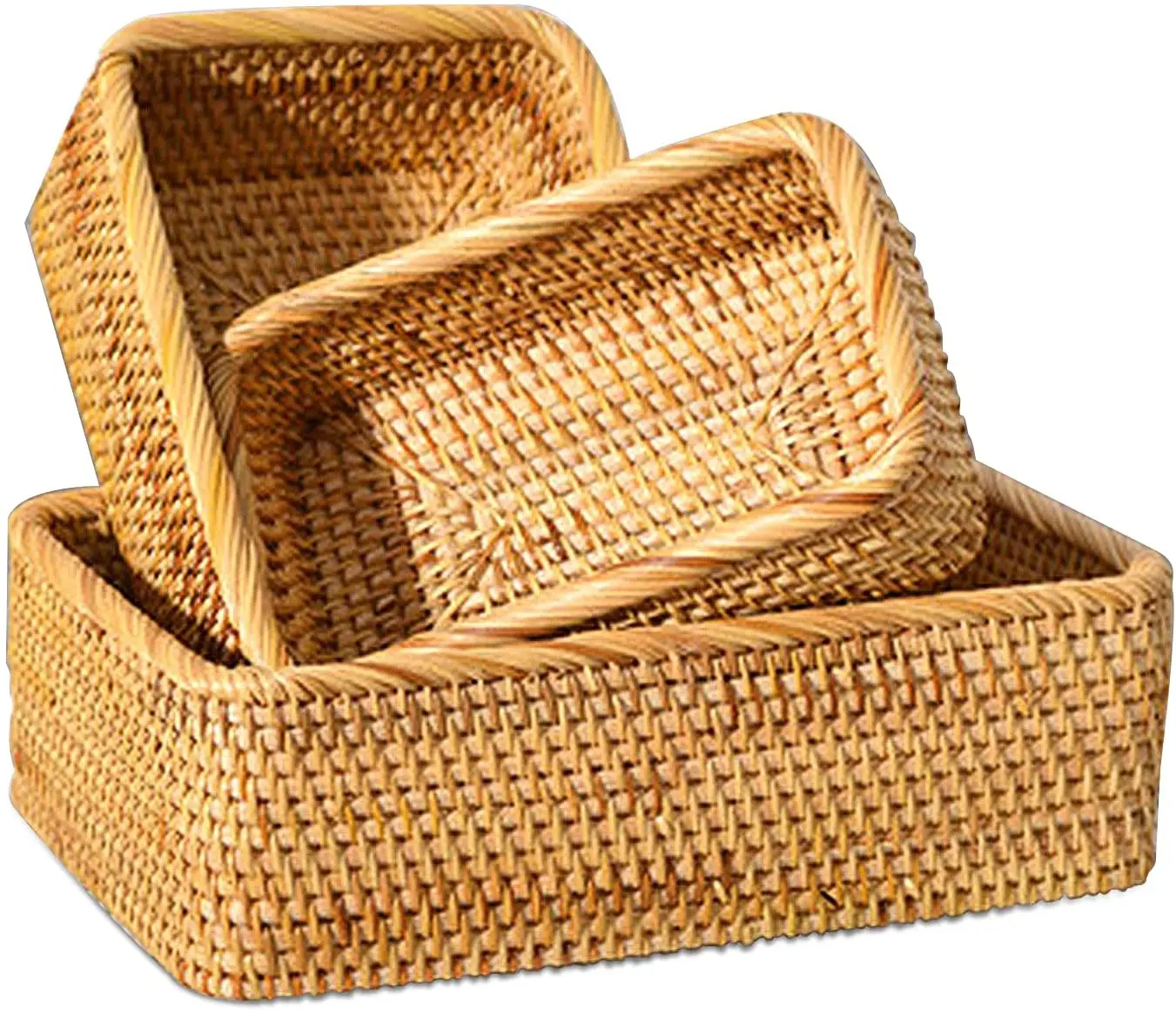 Wholesale High Quality Rattan Woven Baskets 100% Natural Handmade Woven Fruit Bread Rectangular Wicker Basket for Organizer