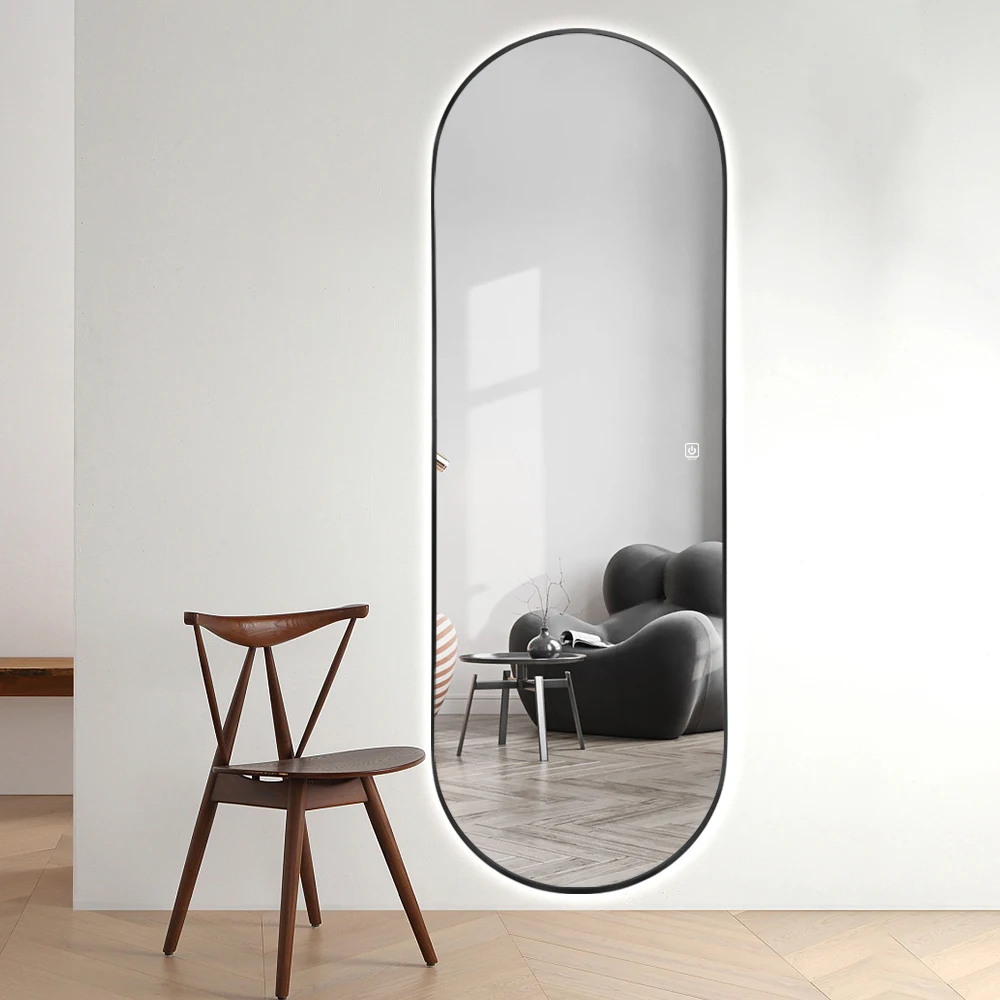 Arch Smart Body Mirror Full Length Floor Led Mirror Aluminum  Framed Stand Dressing Wall Mirrors For Shop