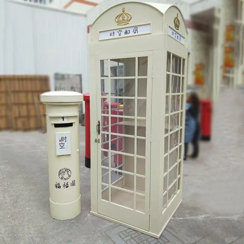 Metal orange office vintage telephone room decoration prop antique London telephone booth for sale