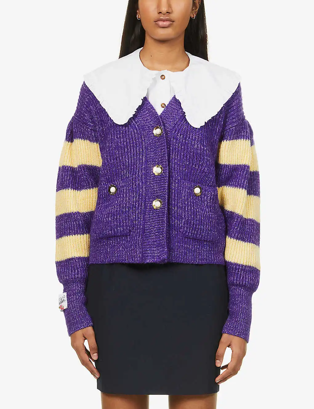 2022 Custom Mohair Wool Embroidered Striped Cardigan Women Knitwear Sweater