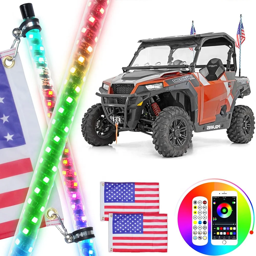 RGB Chasing Color  Whip Light With Brake and Turning Function Flag Antenna Whip Light For Truck