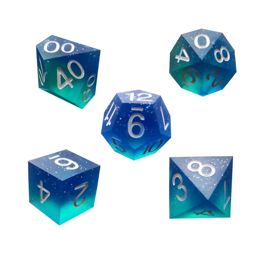 Super Sharp Gamer Dice Set of 7 D4 D6 D8 D10 D12 D20 Handmade Starry Sky Blade Games Metal Dice Resin Polyhedral Backgammon Dice