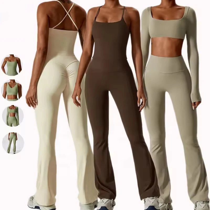 Yoke Custom Sportswear Gym Fitness Long Sleeves Top Scrunch Butt Pants Workout Women Yoga Sets For Women
