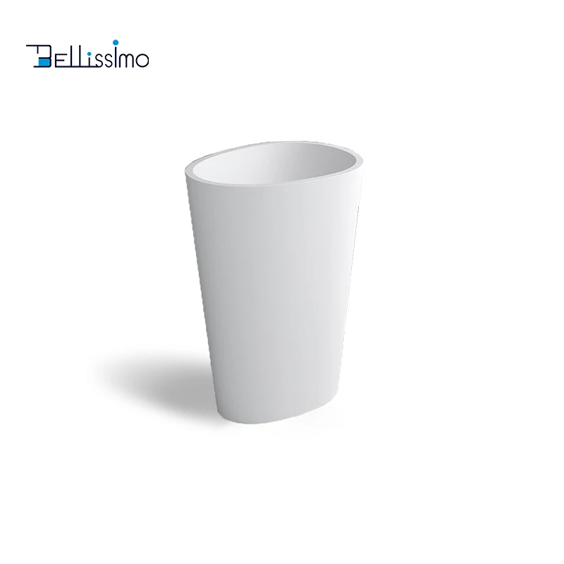 Discount price oval Free standing wash hand basin marble pedestal bathroom solid surface resin stone freestanding washbasin