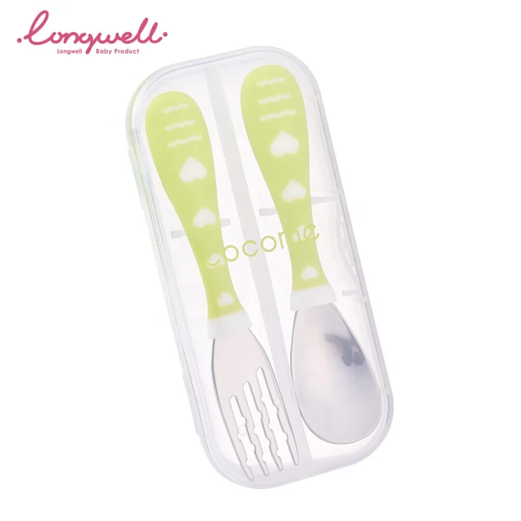 Ningbo Raffini OEM Customized Safe Dishware Baby Plastic 2pcs With Case Stainless Steel Spoon and Fork Sets Cutlery Box Set