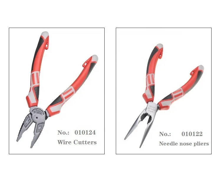 Multi function custom hand tool cutting pliers chrome vanadium 6 inch needle nose metal long nose pliers set with rubber handle