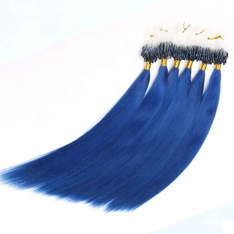 Real Human Hair Black Micro Loop Hair Extensions Blue Micro Beads Hair Extensions