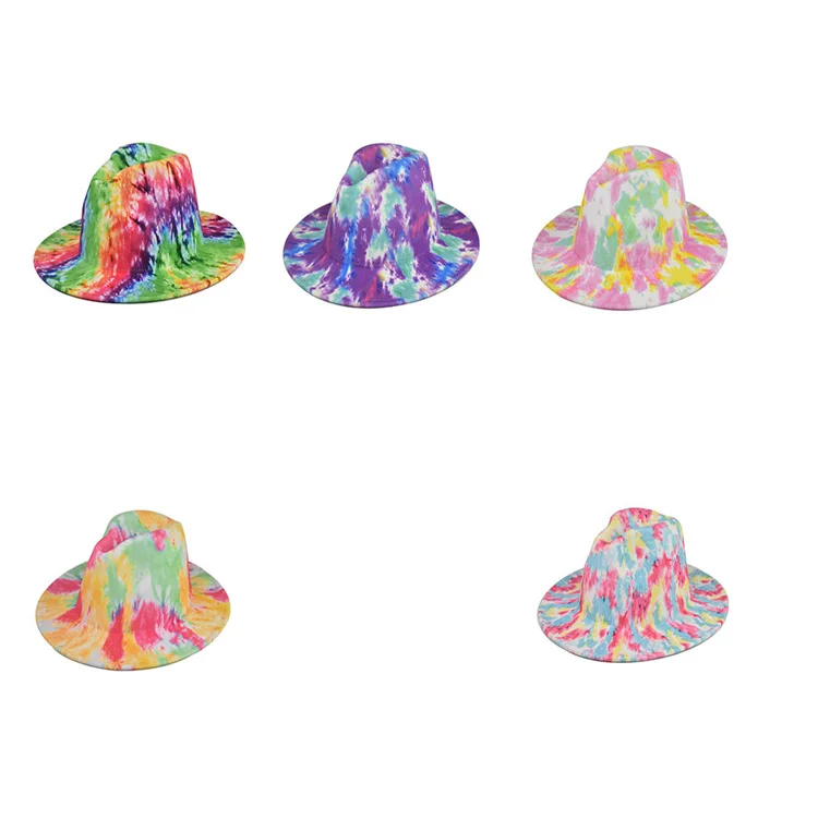 Граффити fadoras головные уборы для женщин британский стиль Двусторонняя варенка с высоким берцем эффектом деграде (переход от темного к фетровая шляпа с широкими полями шляпу с плоским верхом