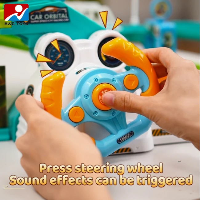 Mini train steering wheel traffic track diy assemble toys adventure orbit game for kids train track electric toy