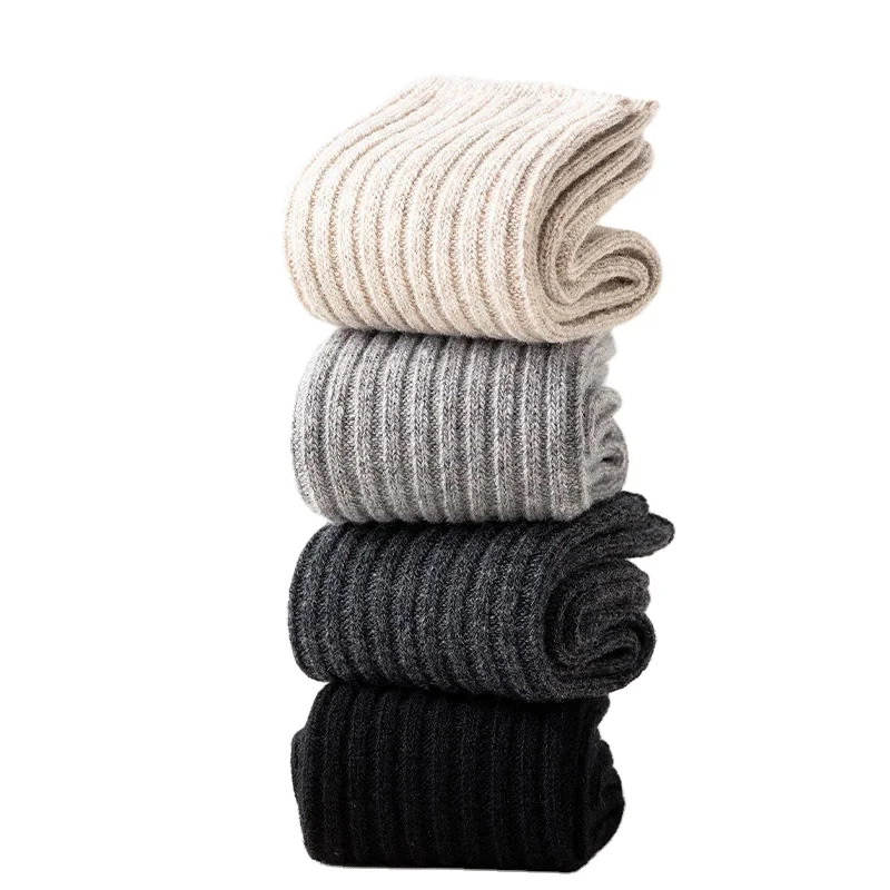 2023 New Solid Color Knitted Cashmere Business Socks Mens Thick Warm Winter Wool Socks