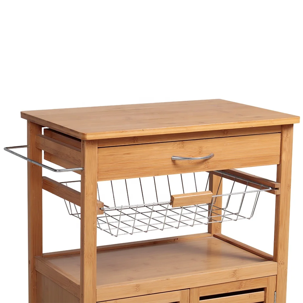 Morden movable mobile wheel wooden storage cabinet furniture serving kitchen trolley cart with baskets