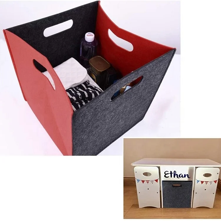 Square Foldable Cube Felt Toy Storage Organizer Baskek Box With Handles