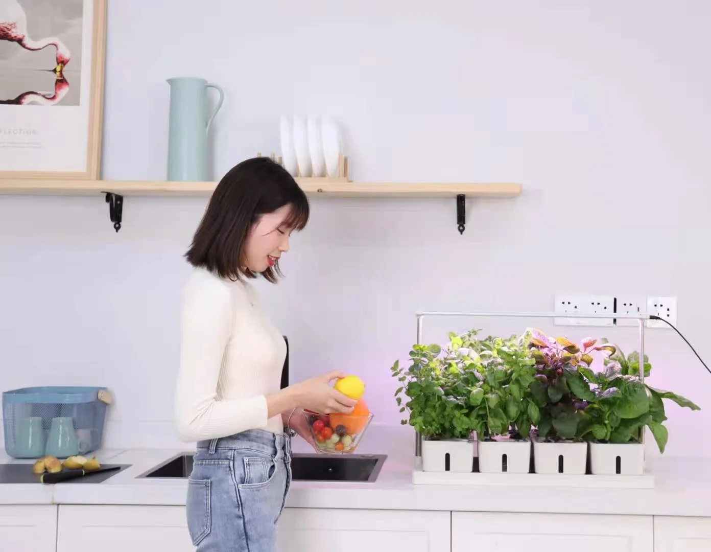 
Smart garden home indoor fiberglass vegetable planters box artificial plant plastic self watering flower pot 