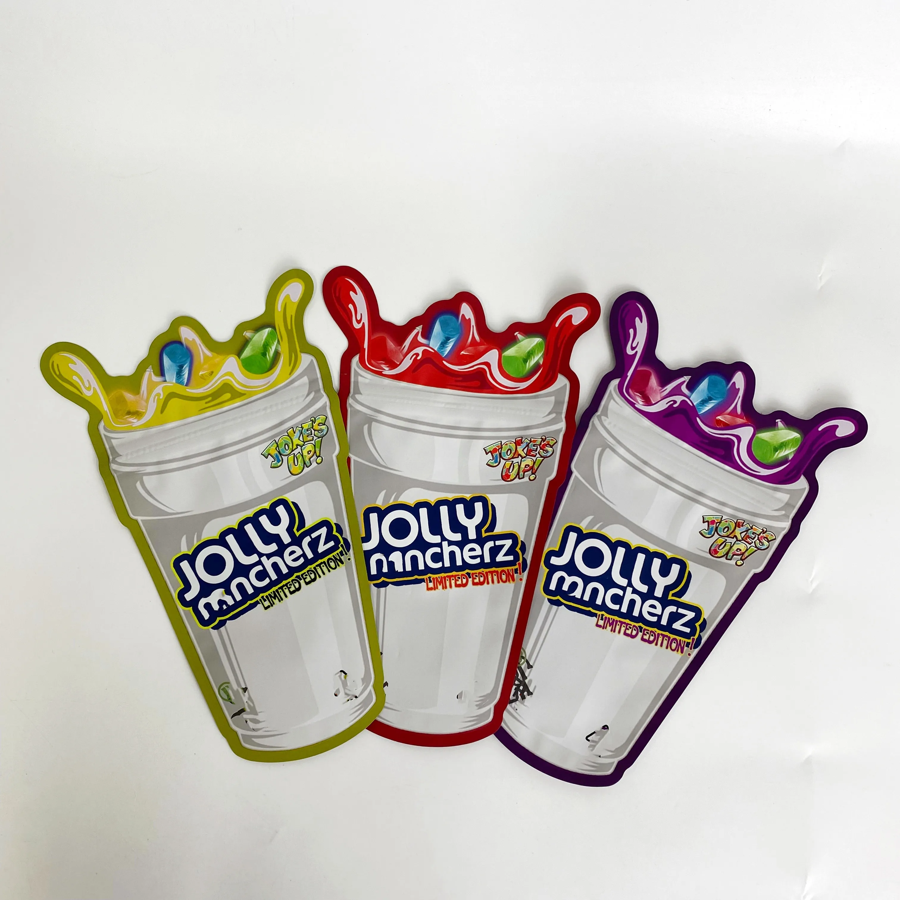 Wholesale bottle Die Cut Shaped jolly mancher Plastic Smell Proof Custom Printed 3.5 Mylar Bag with Zipper