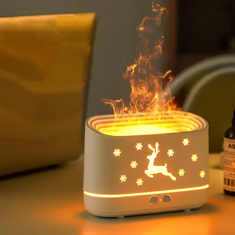 Hot sale office living room lucky deer 3d fire humidifier usb air humidifier led flame volcano humidifier aroma diffuser