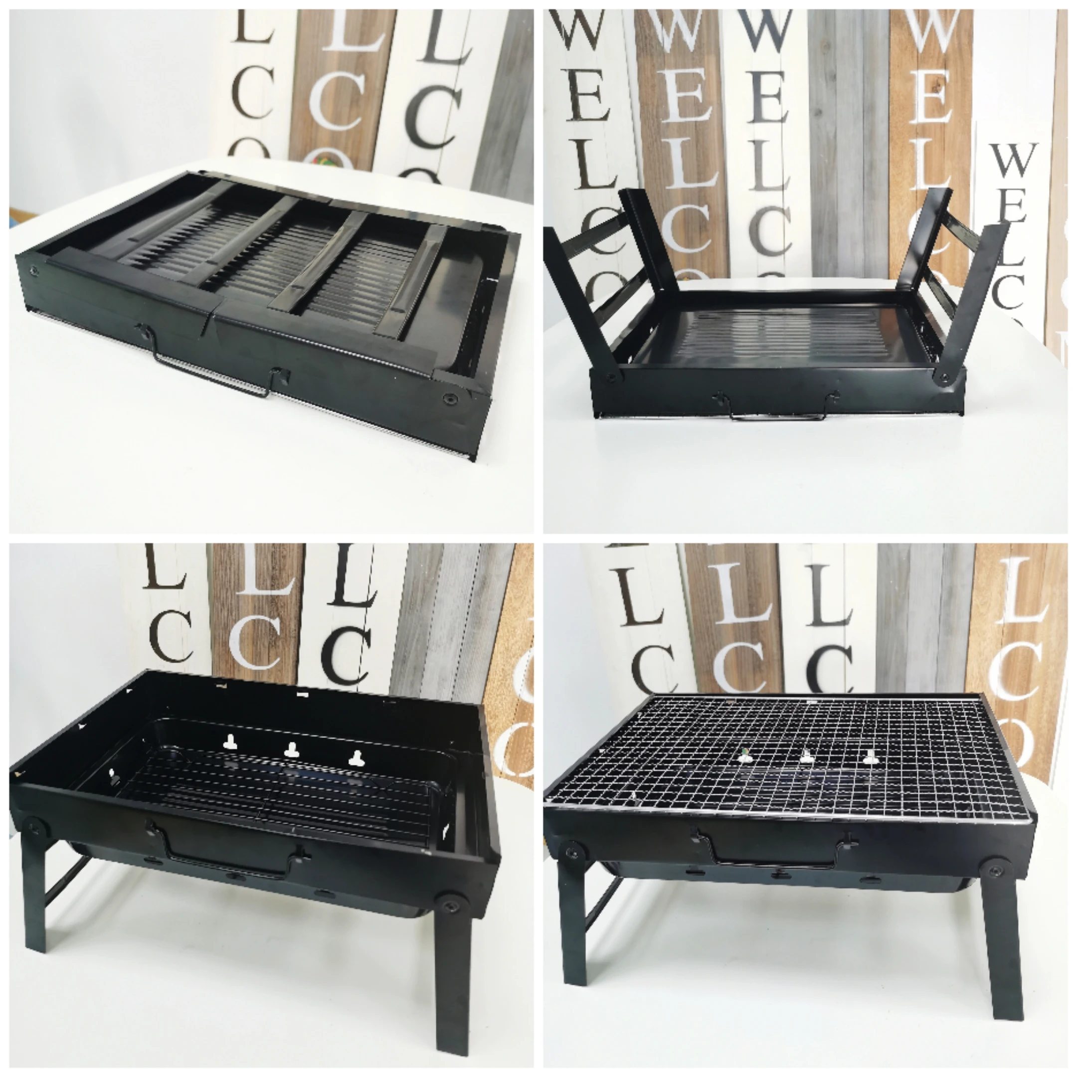 Outdoor charcoal household folding barbecue grill grill full set of tools stove black steel stove