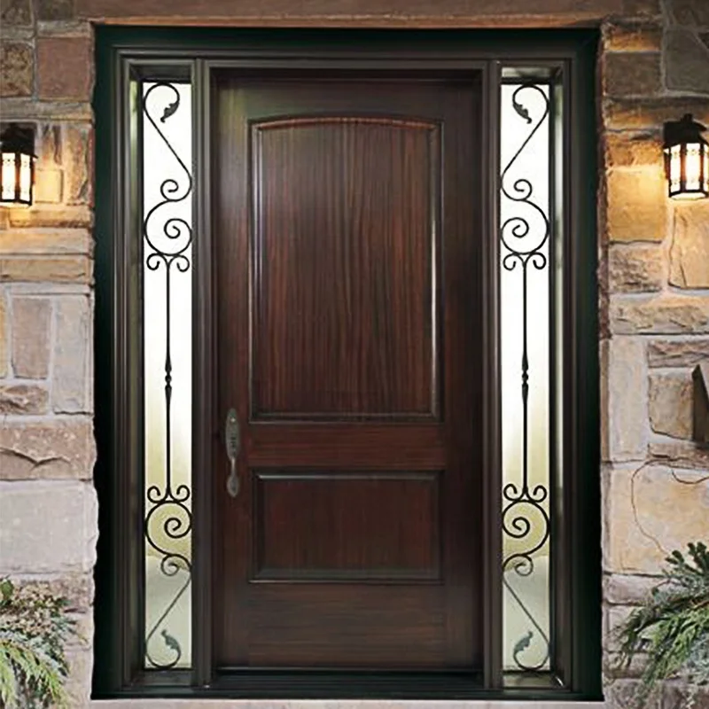 Hot sale double leaf solid wood entrance door with glass for villa