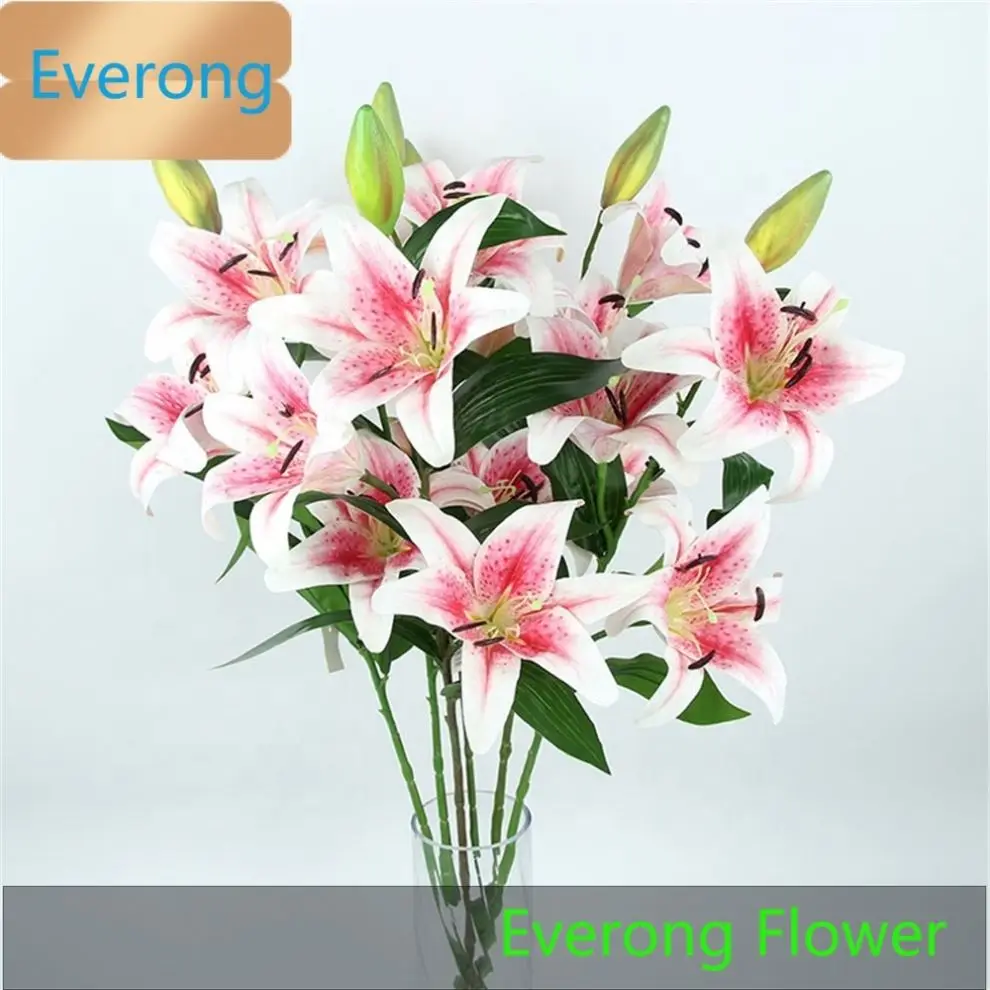 X-1125 100CM Colored Lilies White 3 Heads 1 Bud Artificial Silk Tiger Lily Flowers