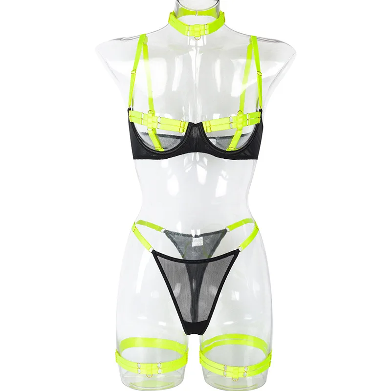 New Bondage Bandage Porno Adult Fantasy Fetish Harness Open Cup Stripper Splicing Three-point Women Sexy Thong Lingerie Set