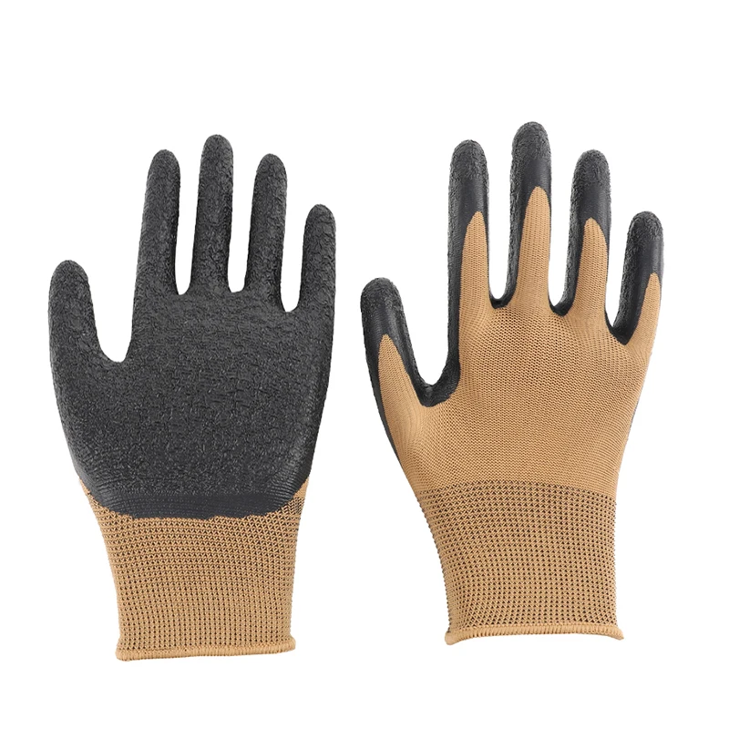 Factory wholesale cut plain knitted wrinkled latex coated machinery work protective knitted gloves