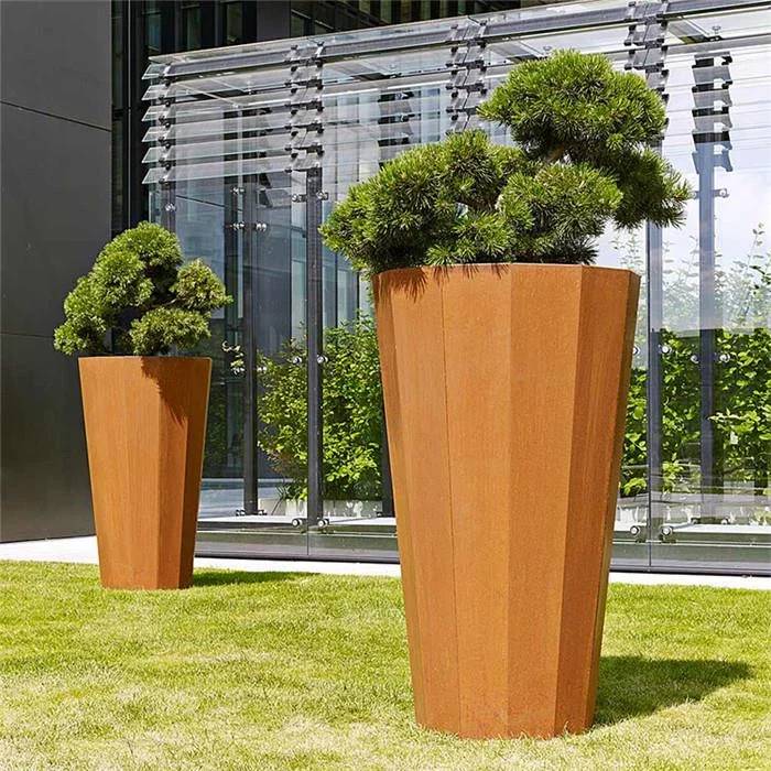 Factory Supply Outside Large Metal Flower Pots Outdoor Patio Decorative Plant Pots Garden Street Public Corten Steel Planter