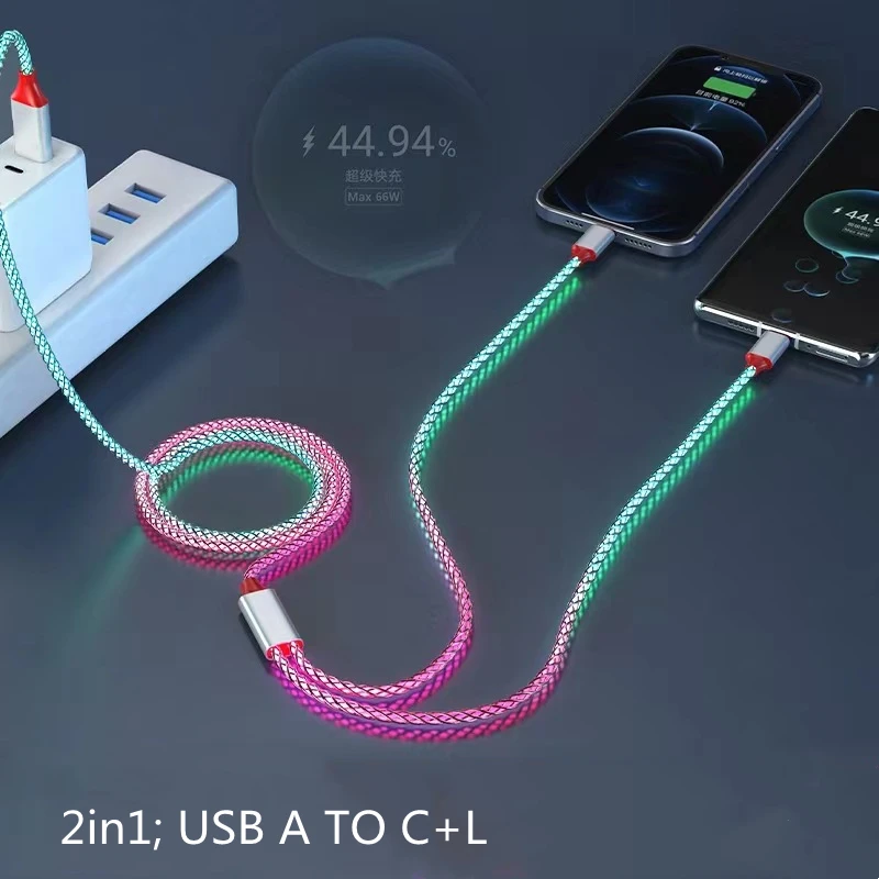 RGB Gradient color Cheap price fast Charging USB Cable Flowing Light  Phone PD Accessories  Led Luminous  Lighting Data Cordss
