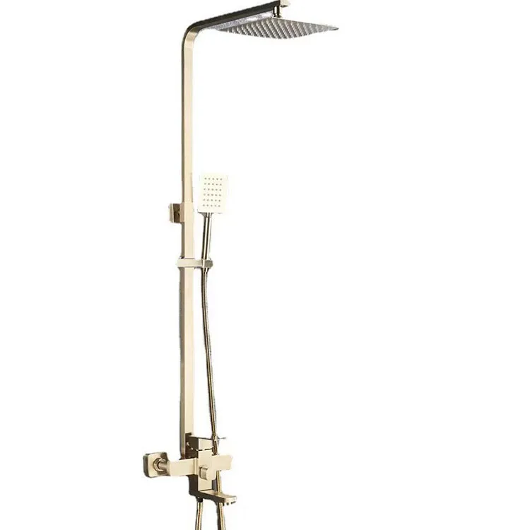 Kaiping factory douche shower mixer set bathroom 304 stainless steel square brushed gold shower set