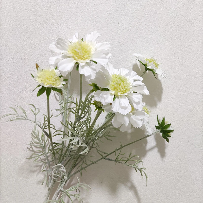 6 Heads Faux Decorative Gerbera Daisy Silk Flocking Artificial African Daisy Flower