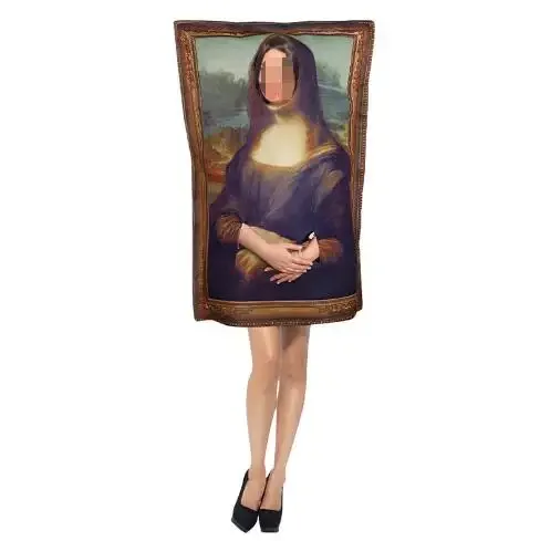 New Halloween Funny Mona Lisa Mural Cosplay Costume For Adult Party Originality Spoof Sponge Jumpsuit Carnival Fancy Dress Up
