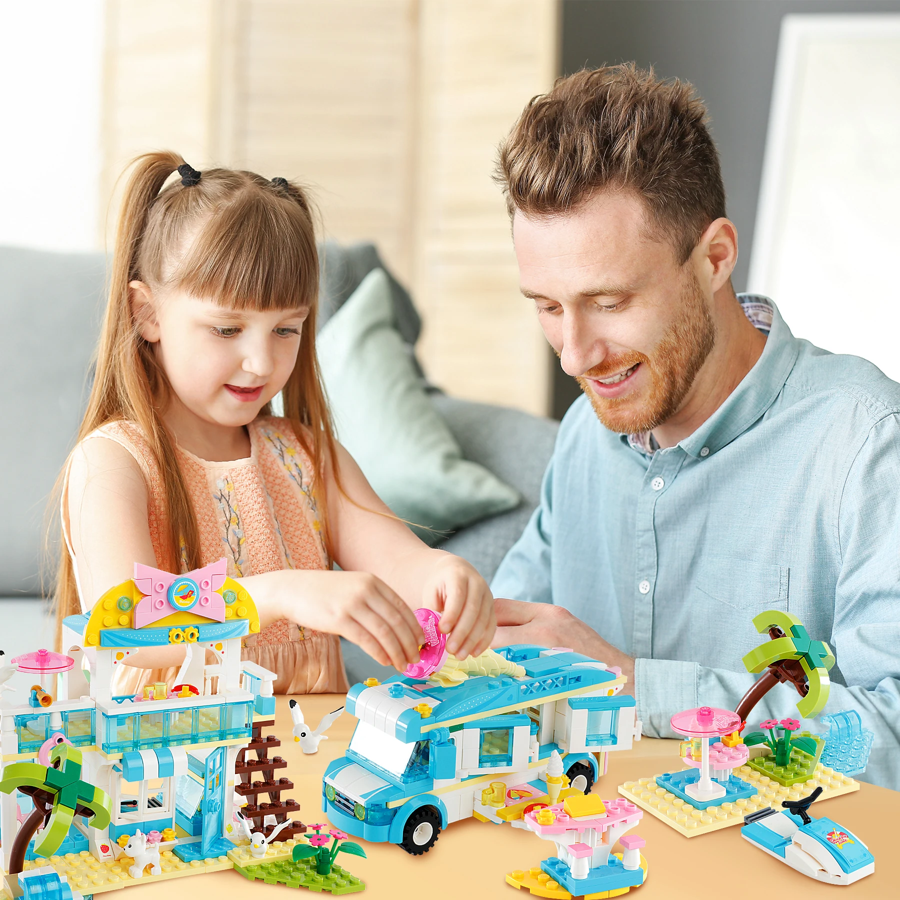 948PCS Vacation Tour Building Kit Featuring Beach House Creative Construction STEM Building Blocks Learning Toys for children